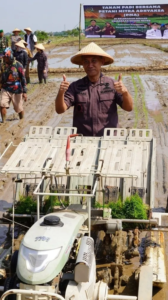 Dukung Swasembada Pangan, Kajati Lampung Tanam Padi di Areal Seluas 130 Ha Bersama Petani Mitra Adhyaksa Kejari Metro