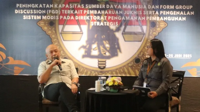 Mantan Wakil Jaksa Agung Feri Wibisono menjadi pemtateri dalam Pelatihan Peningkatan Kapasitas SDM dalam Kegiatan Pengamanan Pembangunan Strategis di Jakarta, Rabu, 25 Juni 2025