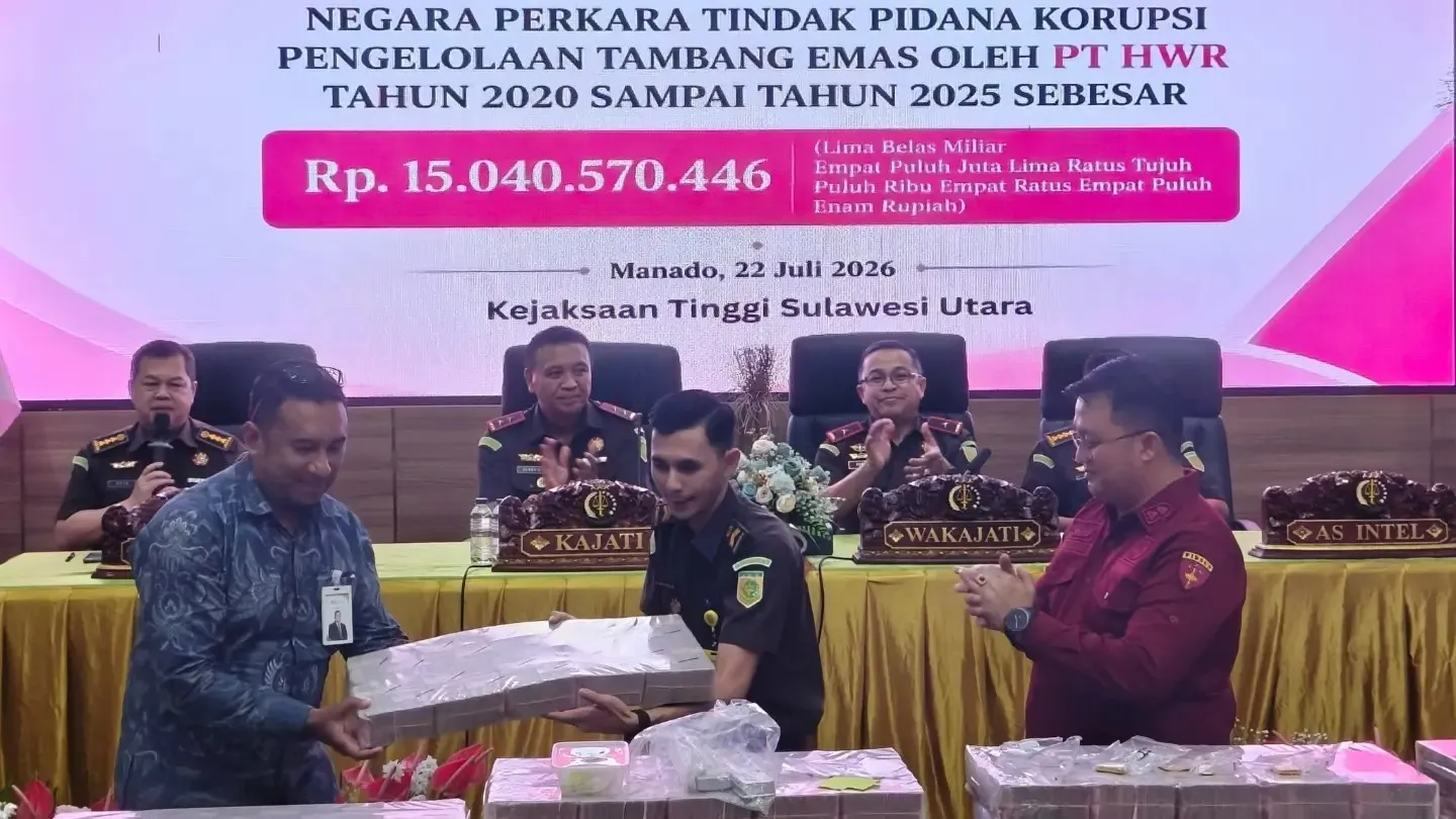 Kejati Sulut Terima Penitipan Pengembalian Kerugian Keuangan Negara Rp15,04 Milir dalam Perkara Dugaan Korupsi PT HWR