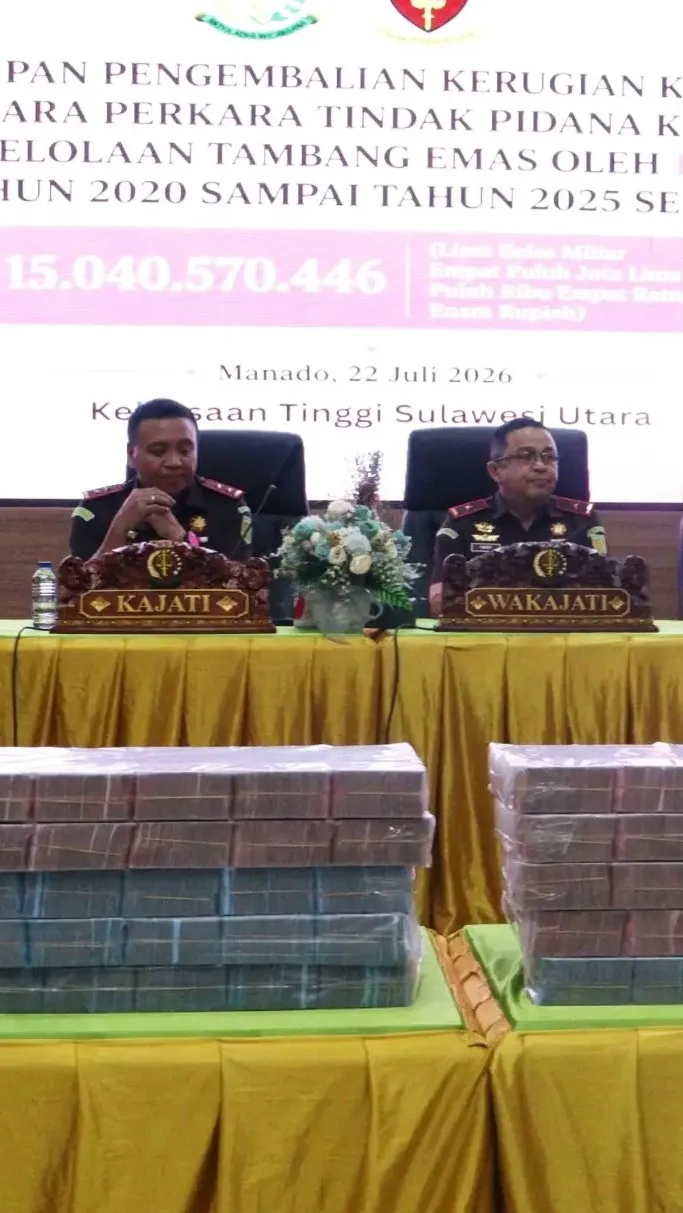 Kejati Sulut Terima Penitipan Pengembalian Kerugian Keuangan Negara Rp15,04 Milir dalam Perkara Dugaan Korupsi PT HWR