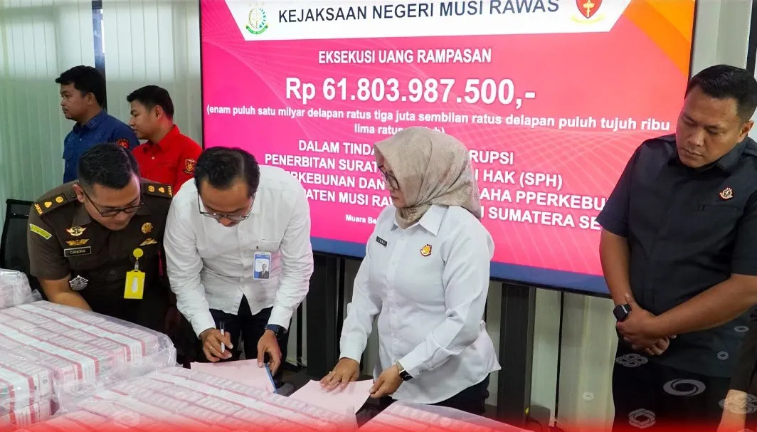 Kejari Musi Rawas Setor Uang Rampasan Rp61,8 Miliar dari Perkara Korupsi Penerbitan SPH Perkebunan ke Kas Negara