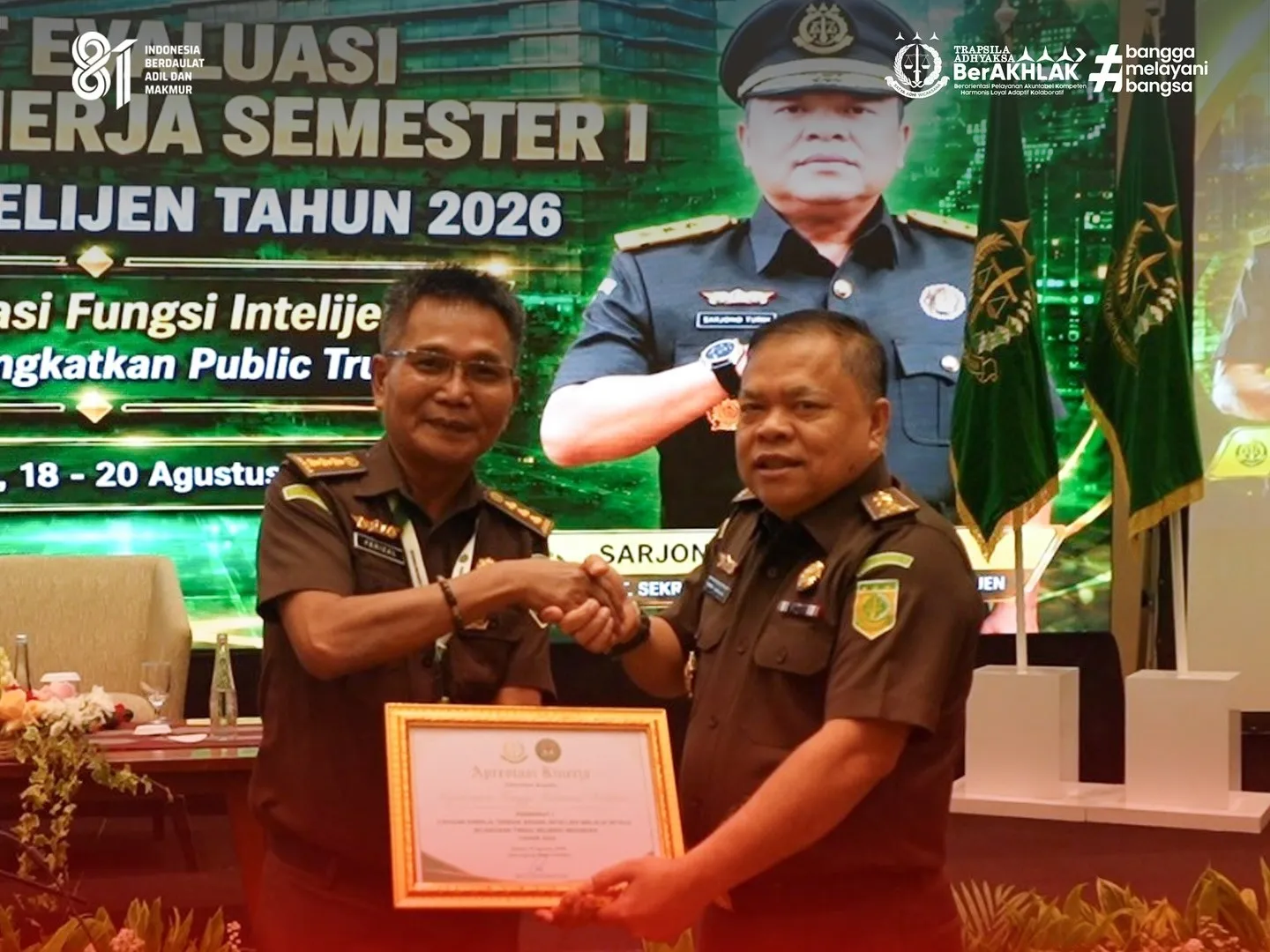 Bidang Intelijen Kejati Satker Raih Penghargaan Capaian Kinerja Terbaik Selama Semester I-2026