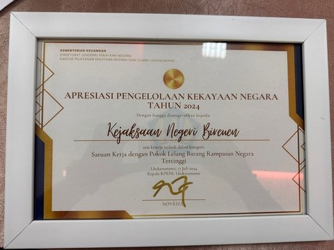 Kejaksaan Negeri Bireuen Raih Penghargaan Satuan Kerja Dengan Pokok Lelang Barang Rampasan Negara Tertinggi