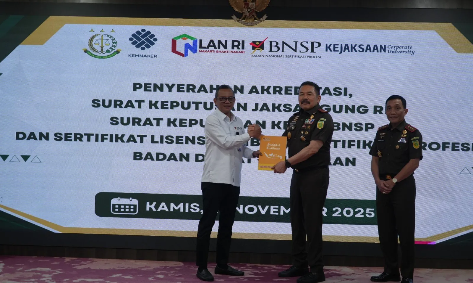 Badiklat Kejaksaan RI Raih Akreditasi Diklat Kepemimpinan dan Lisensi LSP