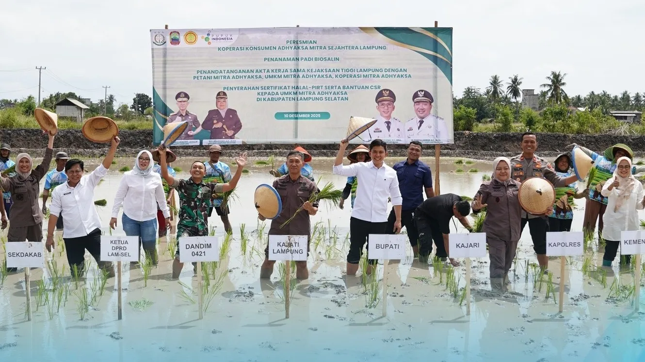 Kejati Lampung Resmikan Koperasi Mitra Adhyaksa dan Tanam Padi Biosalin
