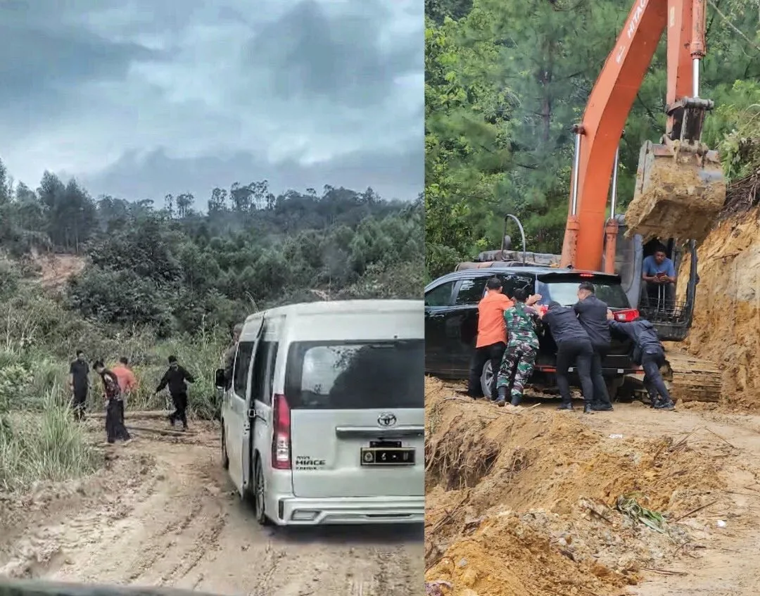 Rombongan Kejati Sumut harus berjuang keras menuju lokasi bencana banjir di Tapanuli Utara