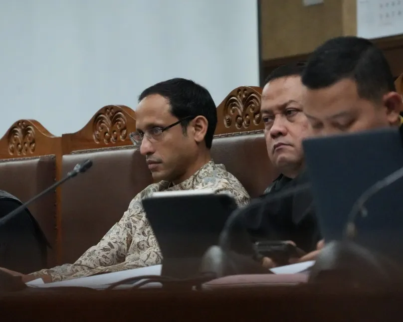 Terdakwa Nadiem Makarim saat hadir di persidangan
