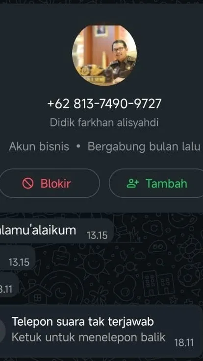 Tangkapan layar aksi penipuan mencatut nama Kajati Sulsel