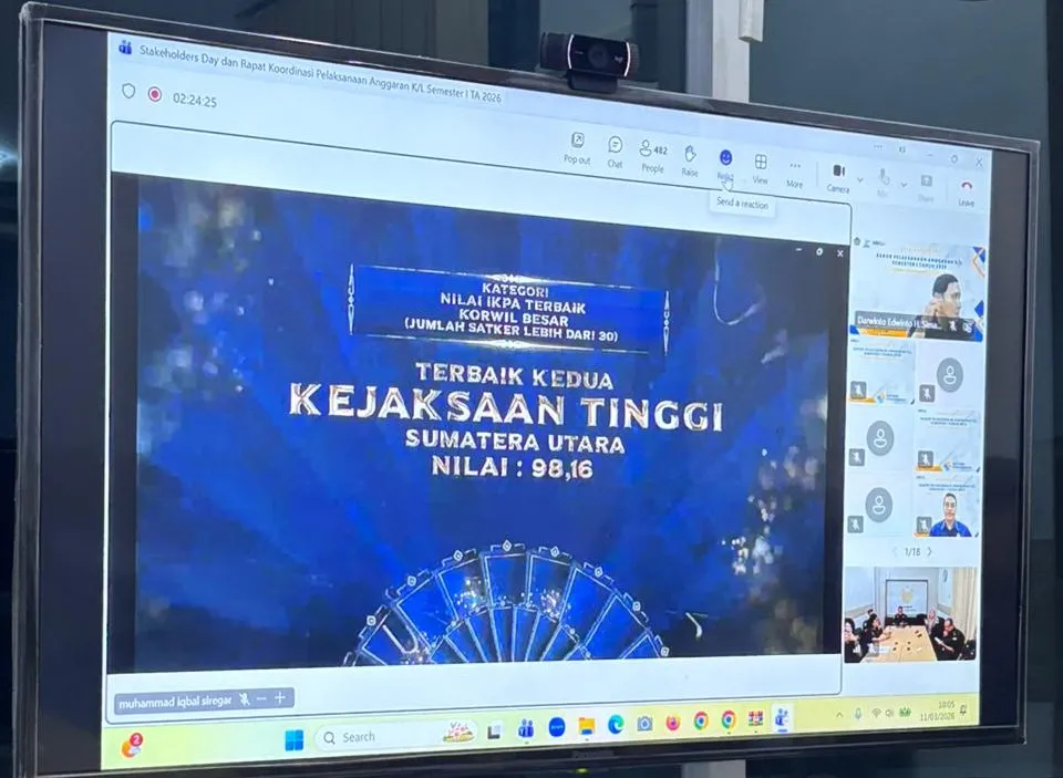Kejati Sumut Raih Penghargaan Terbaik II dalam  Indikator Kinerja Pelaksana Anggaran Tahun Anggaran 2026